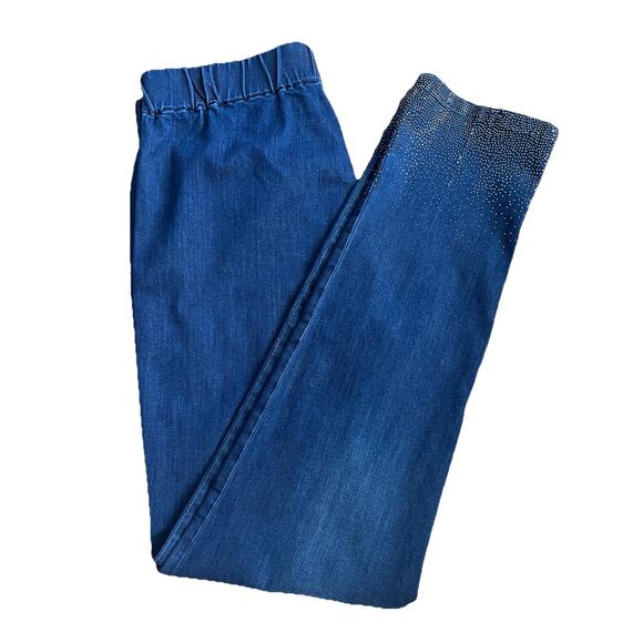 Soft Surroundings Denim Blue Elastic Waist Pant Jegging Silver Studs Tall L READ - Picture 1 of 7